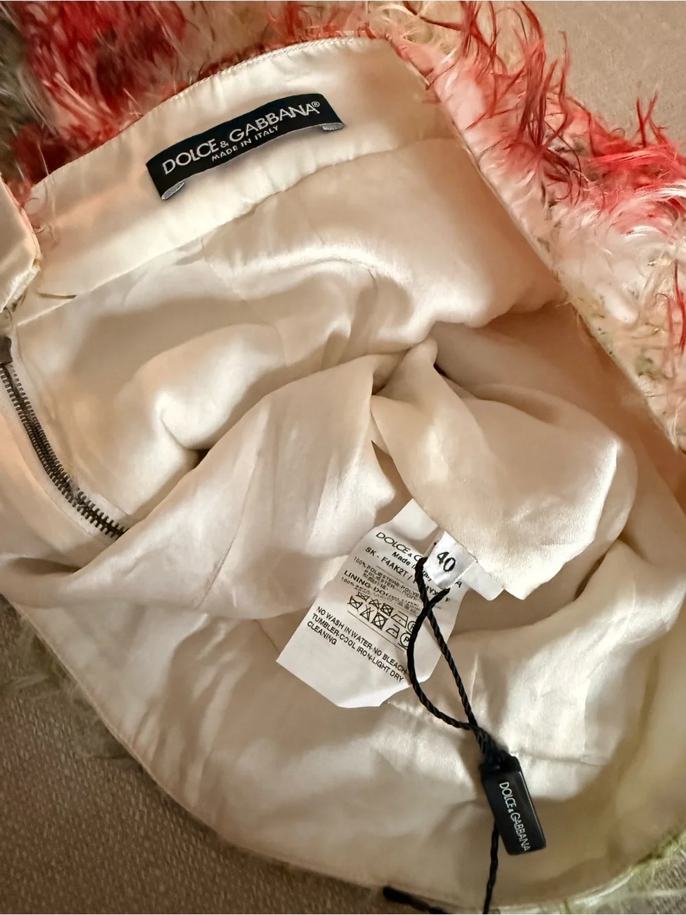 Dolce & Gabbana White Faux-Fur Mini Skirt with Red Floral